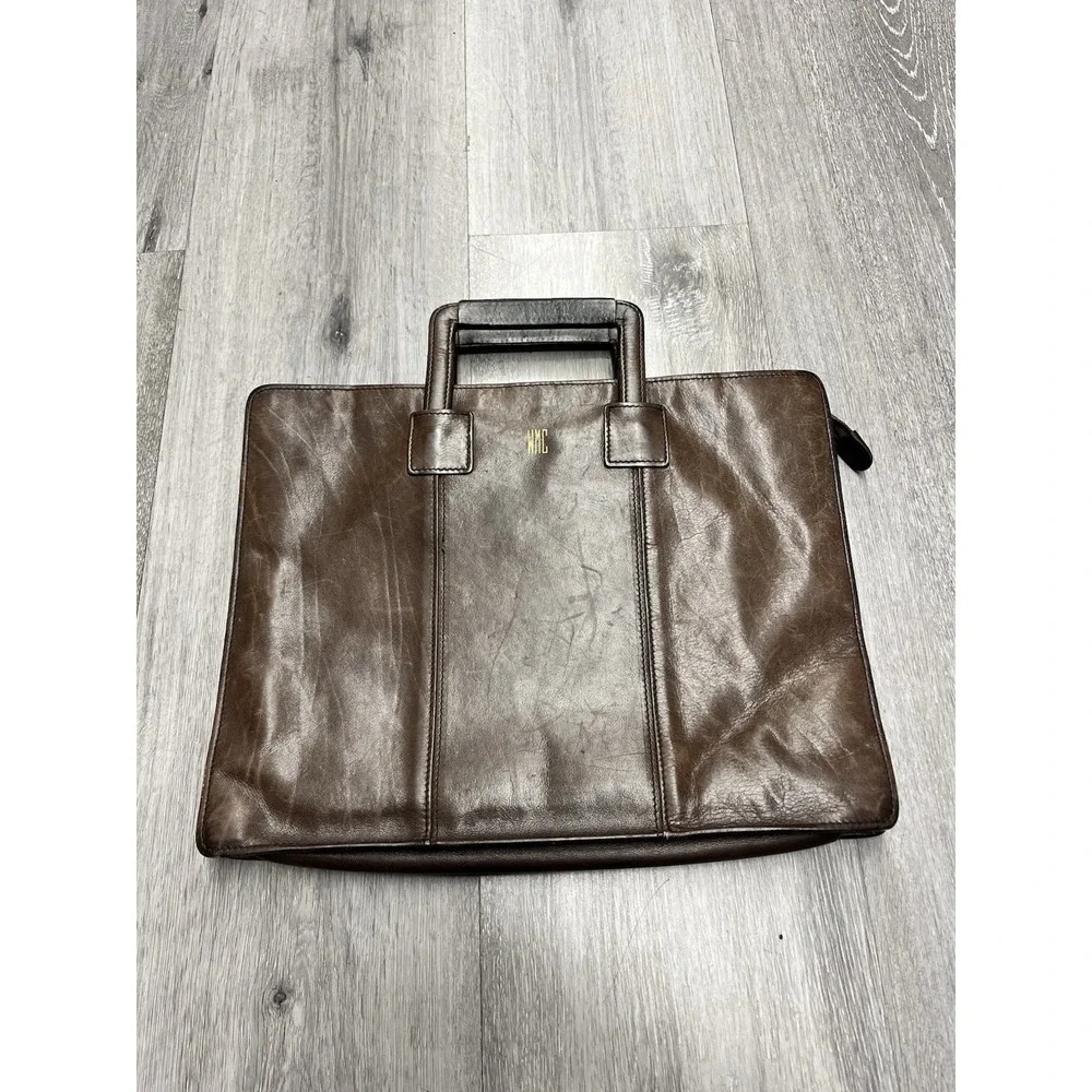 Vintage Mark Cross Brown Leather Portfolio Zippered Bag Briefcase Bag